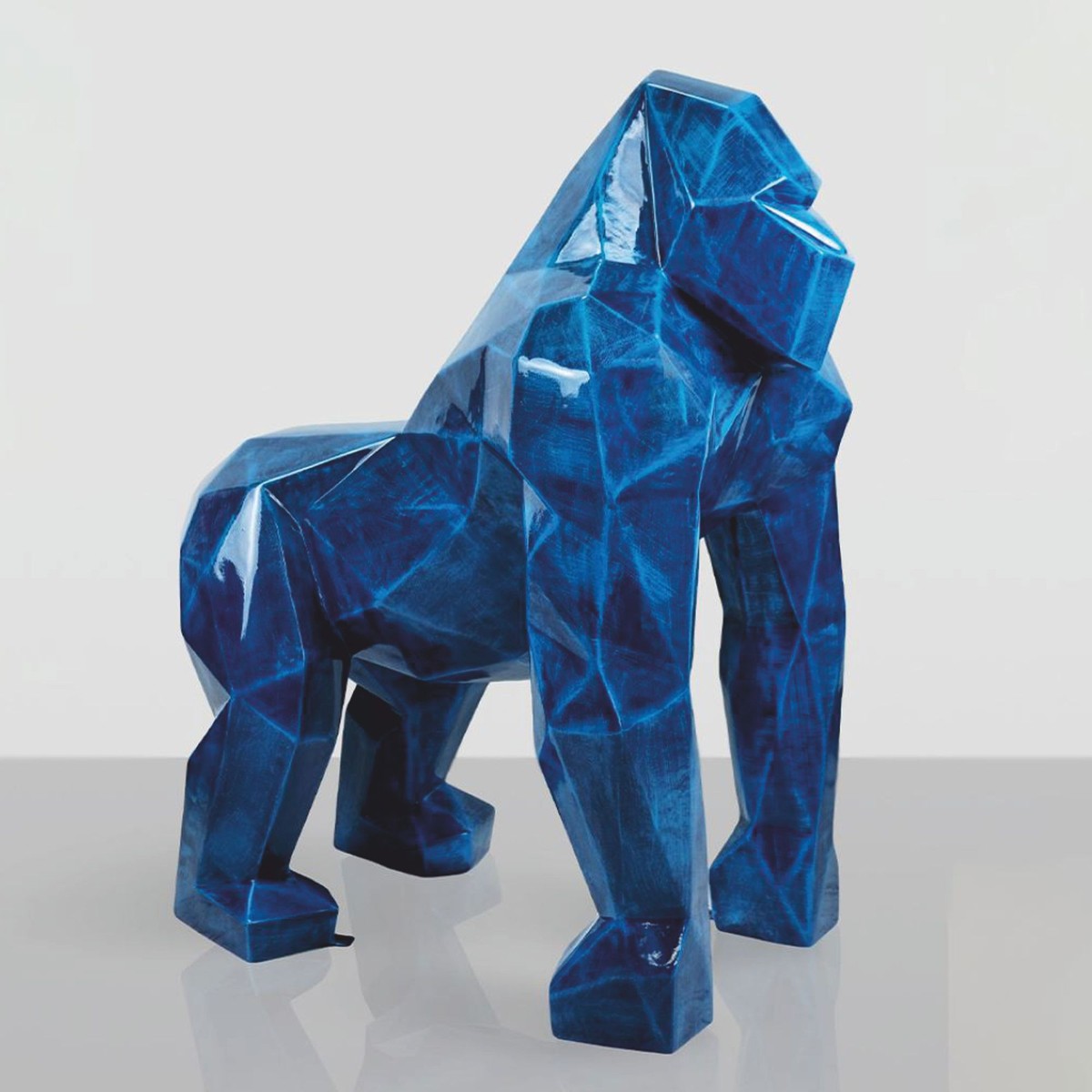 XXL Deko Skulptur Gorilla Affe Antik Blau H. 128 cm - Deko Figur