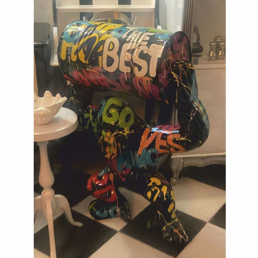 Deko Skulptur Gorilla mit Fass Schwarz / Bunt H. 100 cm
