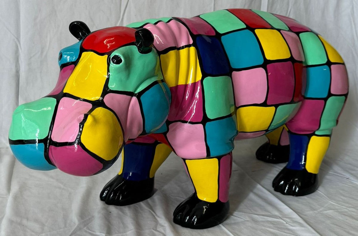 XXL Deko Skulptur Nilpferd Bunt 100 cm - Garten Deko Figur