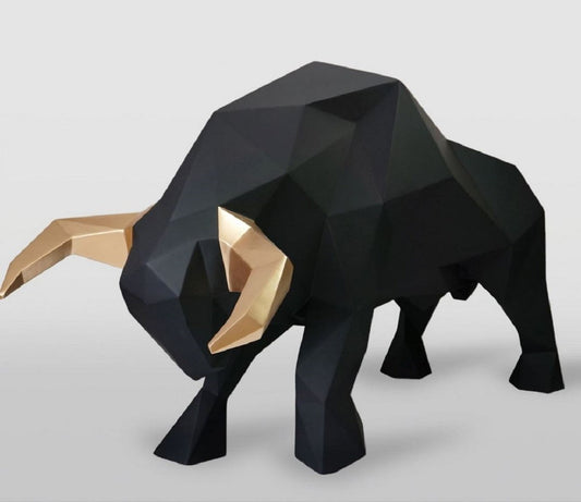 XXL Deko Skulptur Stier Schwarz / Gold 220 cm - Lebensgroße Abstrakte Garten Deko Figur