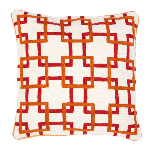 Zierkissen in weiß / orange / rot 50 x H. 50 cm - Luxus Wohnzimmer Accessoires