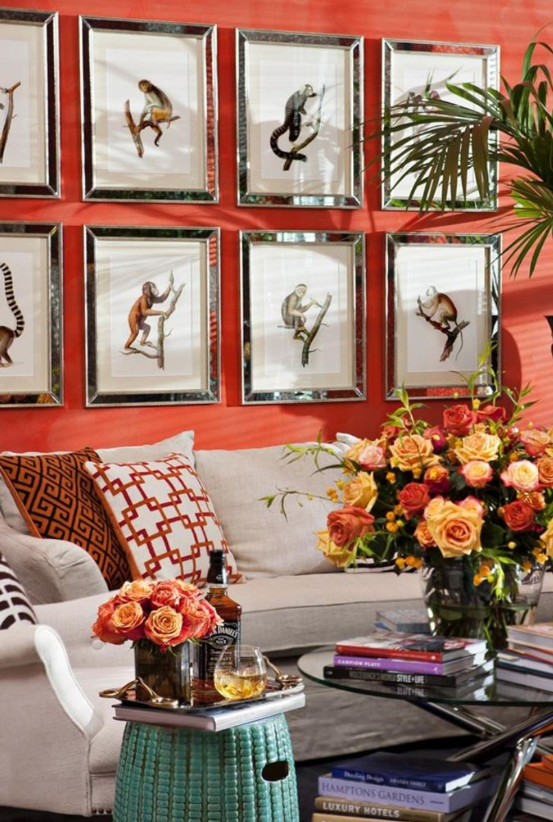 Zierkissen in weiß / orange / rot 50 x H. 50 cm - Luxus Wohnzimmer Accessoires