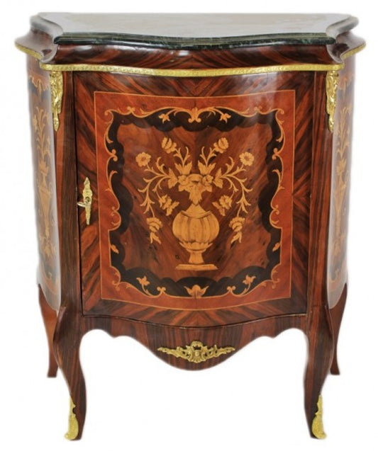 Barock Kommoden Schrank mit Marmorplatte Mahagoni Intarsien - Möbel Kommode