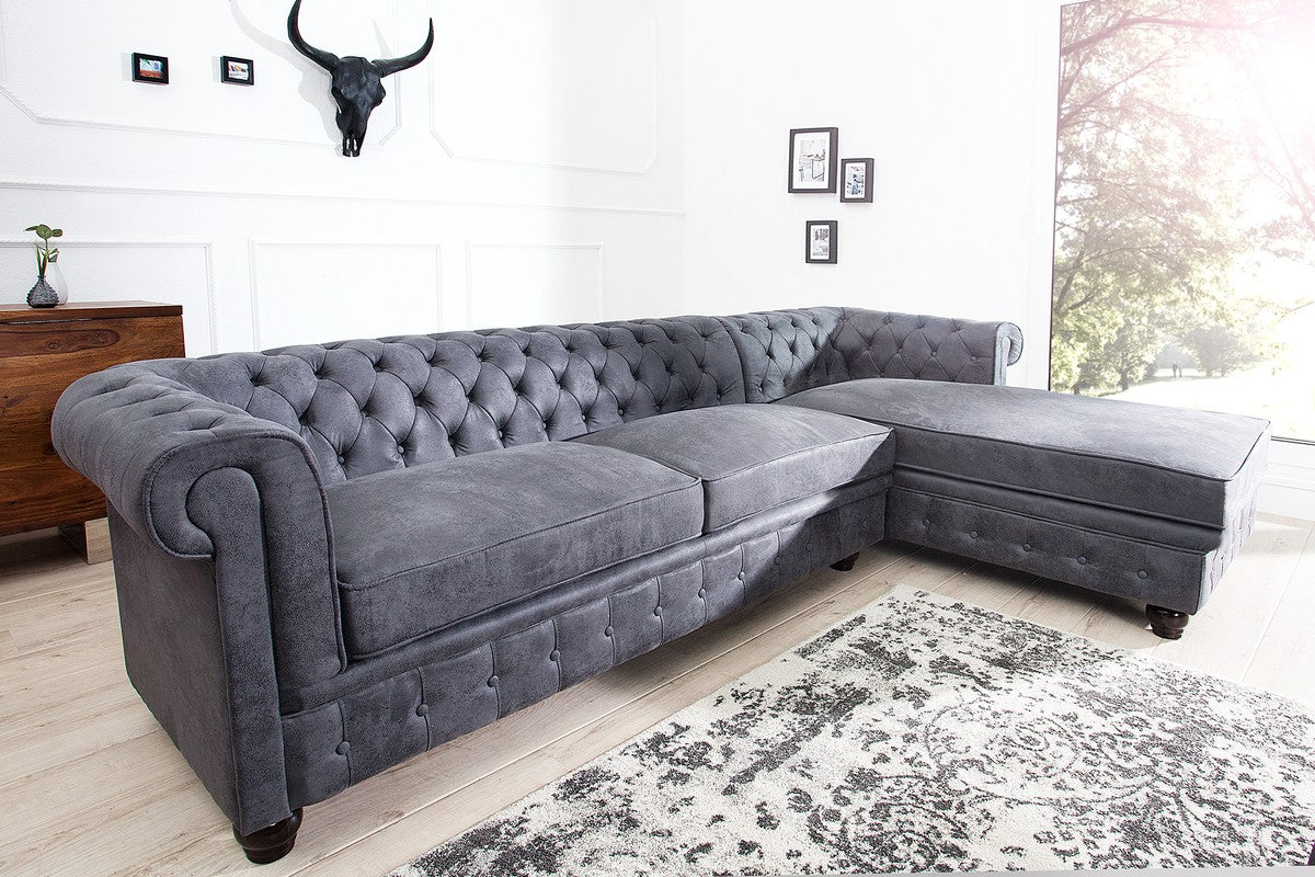 Chesterfield Ecksofa in Antikgrau - Wohnzimmer Möbel - Couch