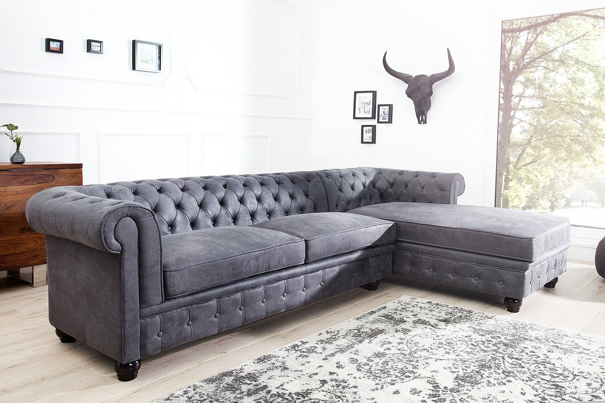 Chesterfield Ecksofa in Antikgrau - Wohnzimmer Möbel - Couch