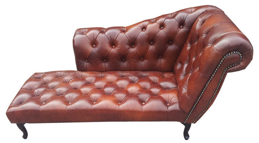 Chesterfield Chaiselongue / Recamiere Echt Leder Dunkelbraun
