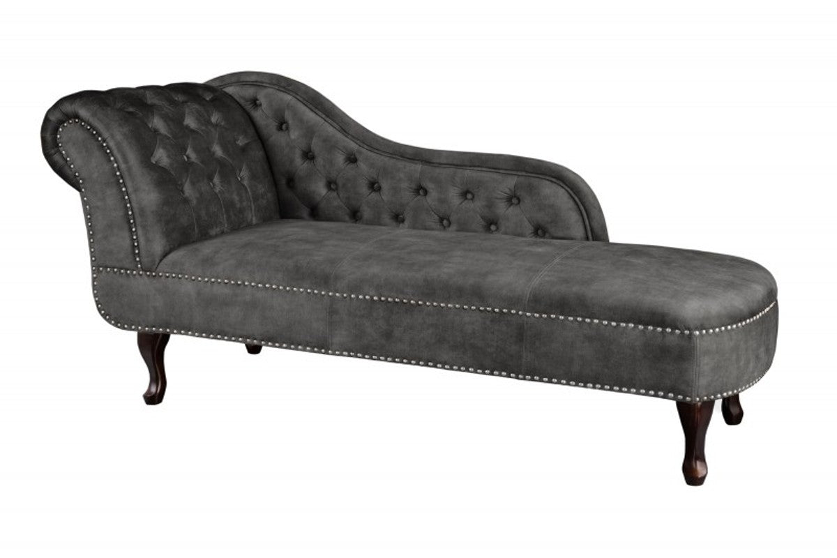 Chesterfield Chaiselongue Dunkelgrau / Braun aus dem Hause - Wohnzimmer Liege Sofa