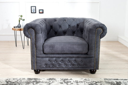 Chesterfield Sessel Antikgrau - Lounge Sessel Antik grau - Wohnzimmer Sessel