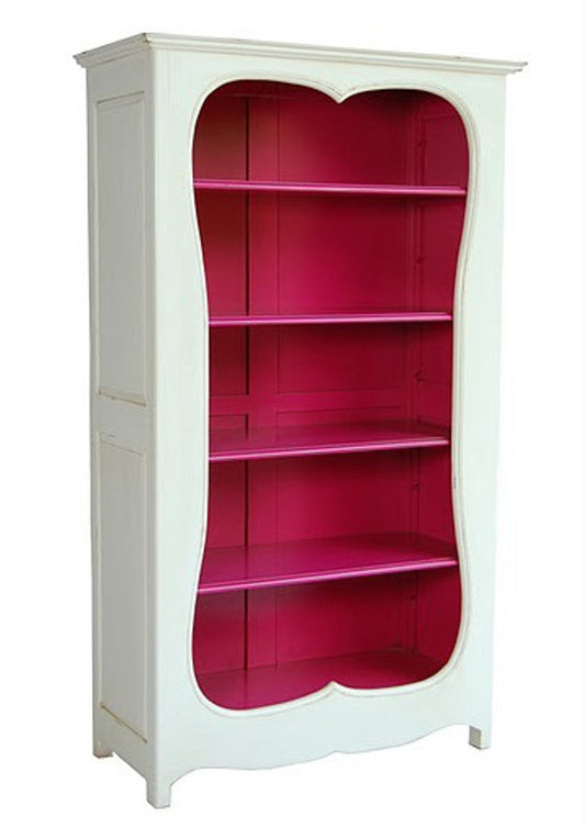 Barock Bücherschrank Weiss / Pink B 110 x H 185 cm Bücherregal Regal Schrank