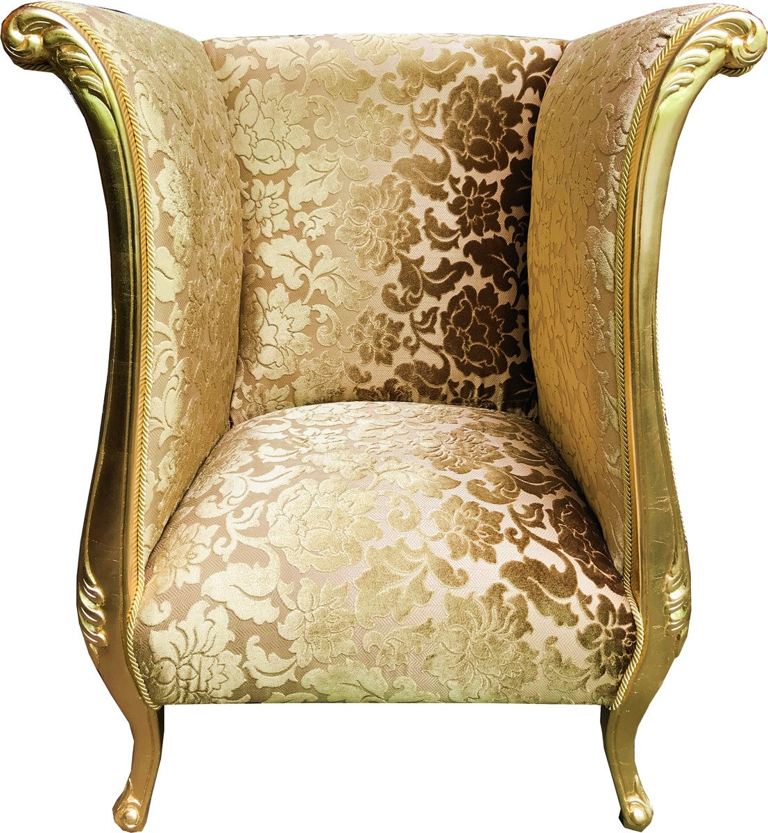 Extravaganter Pompöös by Luxus Designer Sessel von Harald Glööckler Gold Bouquet Muster / Gold - Pompööser Barock Sessel