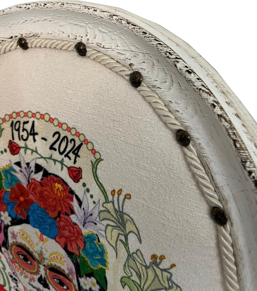 Frida Kahlo by Luxus Barock Esszimmer Stuhl Grün / Weiß / Bunt / Antik Weiß