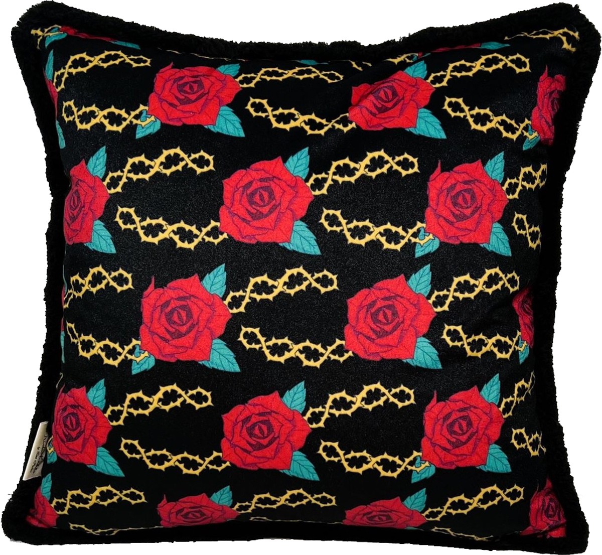 Frida Kahlo by Luxus Deko Kissen mit Strass Steinen Schwarz / Bunt