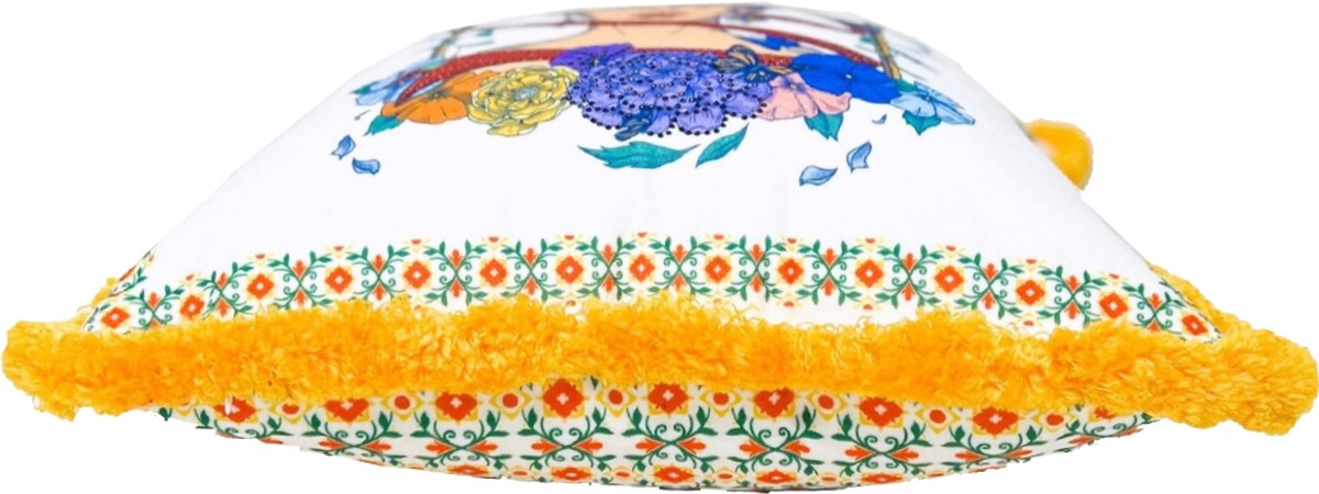 Frida Kahlo by Luxus Deko Kissen mit Strass Steinen Weiß / Bunt / Orange