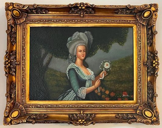 Barock Ölgemälde Gräfin Mehrfarbig / Gold - Handgemaltes Antik Stil Gemälde mit Prunk Rahmen - Wand Deko im Barockstil - Barock Deko Accessoires