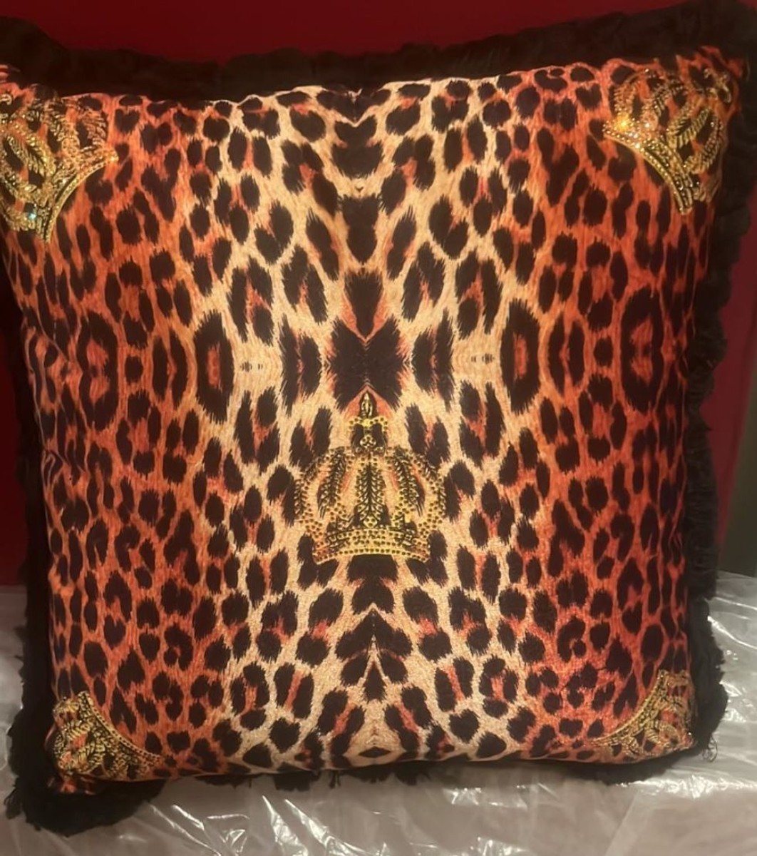 Harald Glööckler Luxus Kissen Pompöös by Krone Leopard / Gold / Schwarz 50 cm