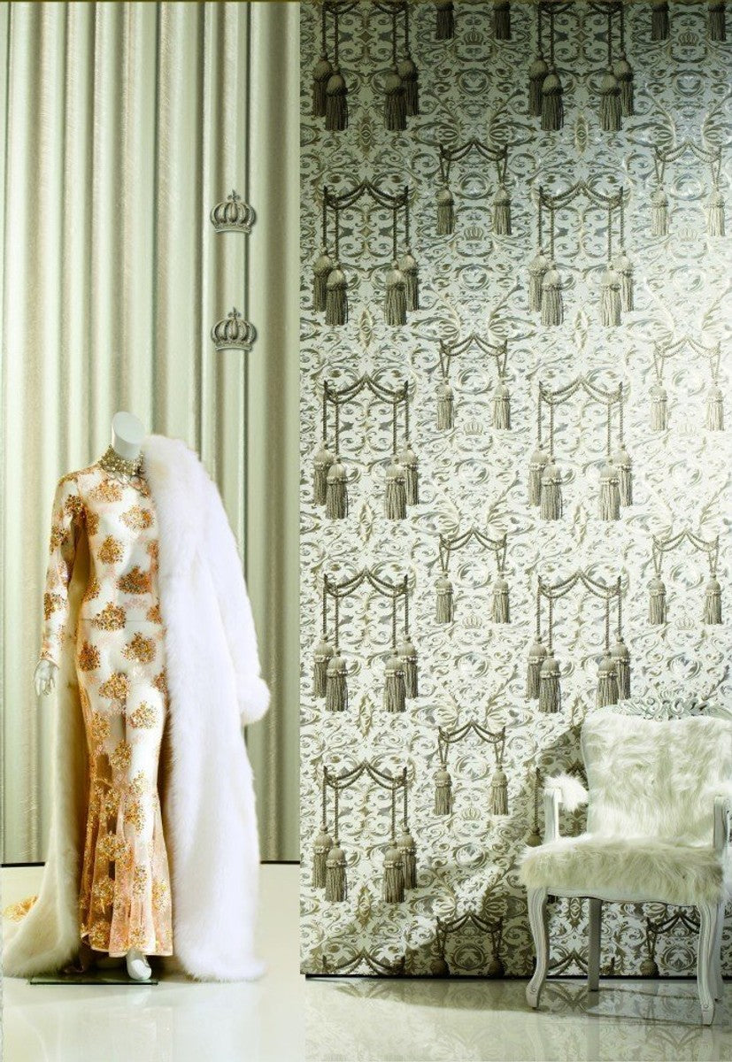 Harald Glööckler Designer Barock Vliestapete 52525 - Beige / Creme-Grau / Silber