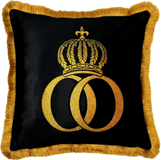 Harald Glööckler Kissen Pompöös by Schwarz / Gold Krone Deluxe mit Strass Steinen - Glööckler Luxus Barock Kissen