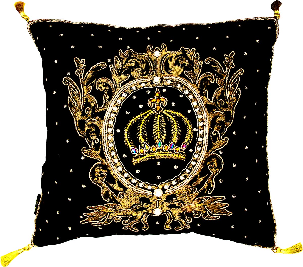 Harald Glööckler Luxus Barock Deko Kissen Pompöös by Crown & Stars Schwarz / Gold aufwendig verziert mit Pailletten und Glitzersteinen