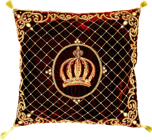 Harald Glööckler Luxus Barock Deko Kissen Pompöös by Krone Bordeaux / Gold aufwendig verziert mit Pailletten und Glitzersteinen