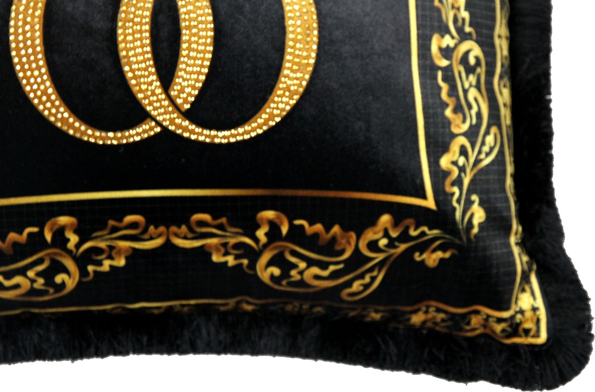 Harald Glööckler Luxus Deko Barock Kissen Pompöös by Schwarz / Gold / Schwarz Krone Deluxe mit Strass Steinen - Glööckler Kissen AAA