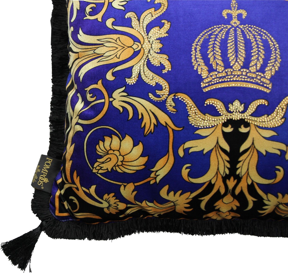 Harald Glööckler Luxus Deko Barock Kissen Pompöös by Blau / Gold Krone Deluxe mit Strass Steinen und Troddeln - Glööckler Kissen