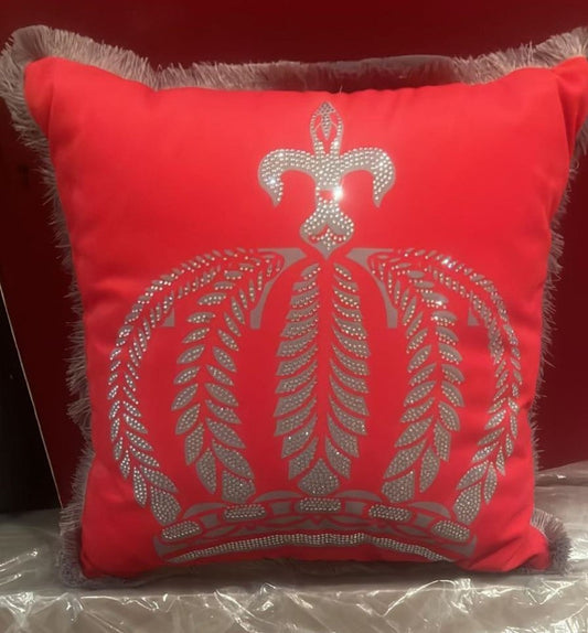 Harald Glööckler Luxus Deko Kissen Pompöös by Krone mit Strass Steinen Rot / Silber 50 cm