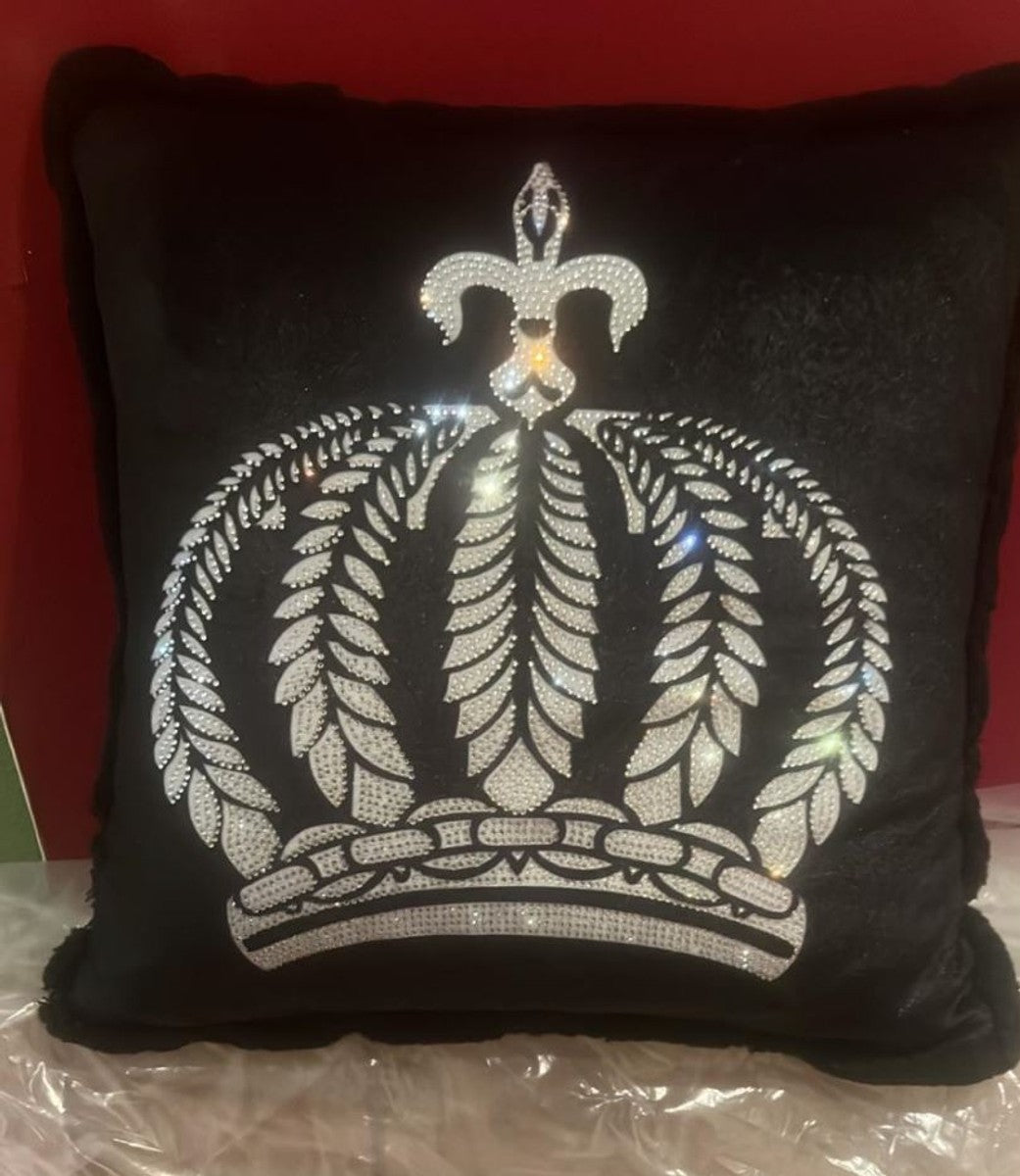Harald Glööckler Luxus Deko Kissen Pompöös by Krone mit Strass Steinen Schwarz / Silber