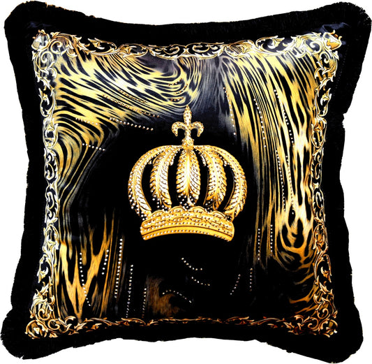 Harald Glööckler Luxus Deko Kissen Pompöös by Krone & Flammen mit Strass Steinen Schwarz / Gold - Feinster Samtstoff - Glööckler Kissen