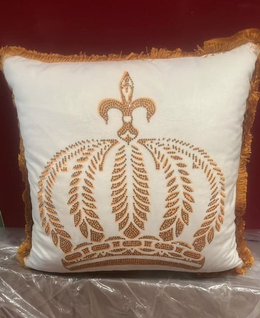 Harald Glööckler Luxus Deko Kissen Pompöös by Krone mit Strass Steinen Weiß / Braun