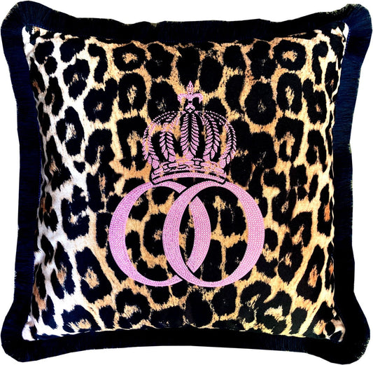 Harald Glööckler Luxus Deko Kissen Pompöös by Leopard / Pink mit Strass Steinen Leo - Feinster Samtstoff - Glööckler Kissen