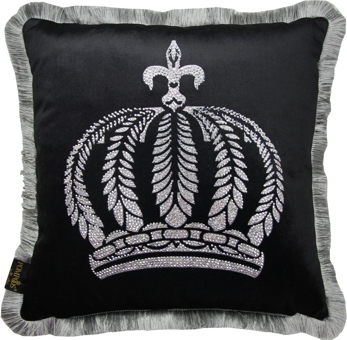 Harald Glööckler Luxus Deko Kissen Pompöös by Schwarz / Silber Krone mit Strass Steinen - Glööckler Designer Kissen