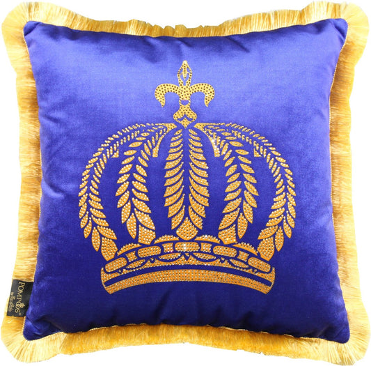 Harald Glööckler Luxus Deko Kissen Pompöös by Blau / Gold Krone mit Strass Steinen - Glööckler Kissen