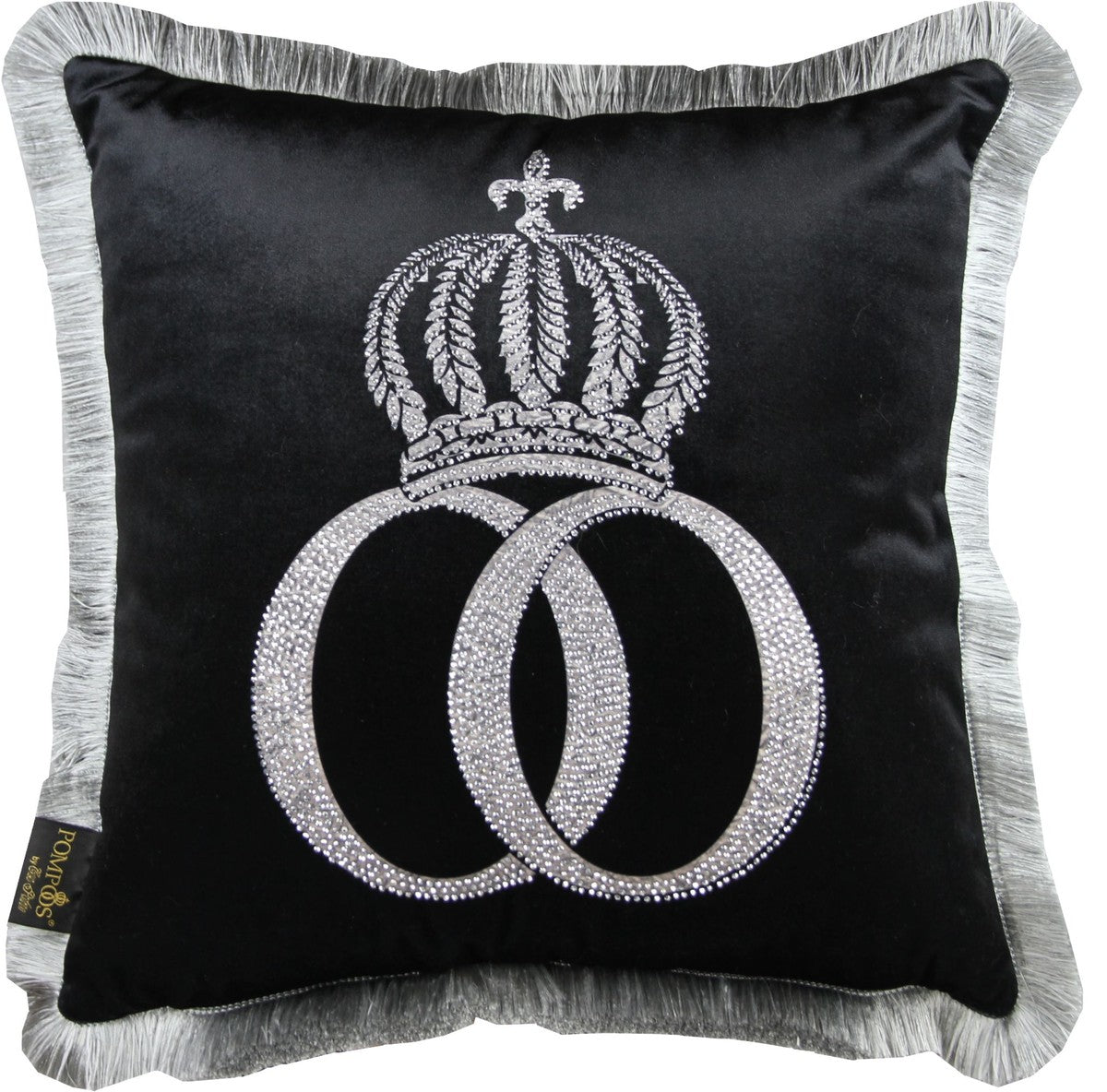 Harald Glööckler Luxus Deko Kissen Pompöös by Schwarz / Silber Krone mit Strass Steinen - Glööckler Kissen Designer