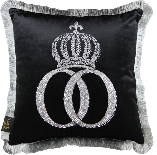 Harald Glööckler Luxus Deko Kissen Pompöös by Schwarz / Silber Krone mit Strass Steinen - Glööckler Kissen Designer