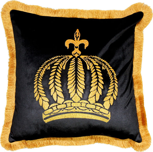 Harald Glööckler Luxus Deko Kissen Pompöös by Schwarz / Gold Krone mit Strass Steinen - Glööckler Kissen AAA