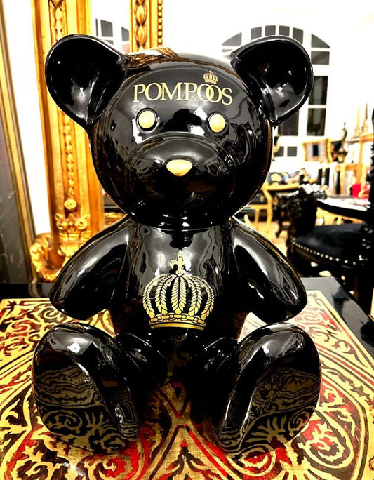 Harald Glööckler Luxus Designer Deko Teddybär Skulptur Pompöös by Schwarz / Gold - Glööckler Deko Figur - Designer Deko Figur Teddy
