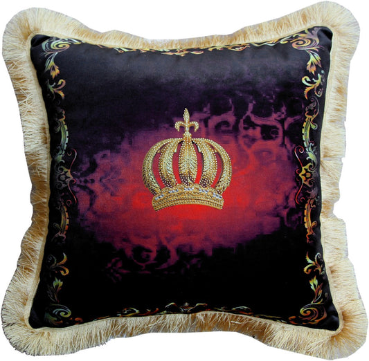 Harald Glööckler Luxus Kissen Pompöös by Krone Schwarz / Bordeauxrot / Gold - Feinster Samtstoff - Glööckler Deko Kissen mit Strass Steinen