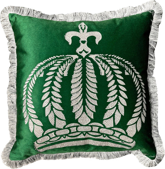 Harald Glööckler Pompöös Kissen by Grün / Silber Krone mit Strass Steinen - Luxus Deko Zierkissen