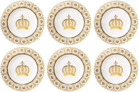 Harald Glööckler Pompöös Porzellan Suppenteller Set mit Krone Weiß / Gold Ø 22,3 x H. 3,7 cm - designed by Harald Glööckler