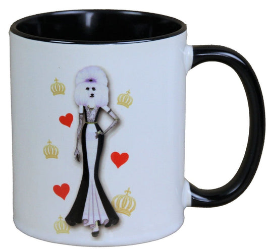 Harald Glööckler Pompöös Tasse Hund mit weiss-schwarzem Abendkleid - designed by Harald Glööckler