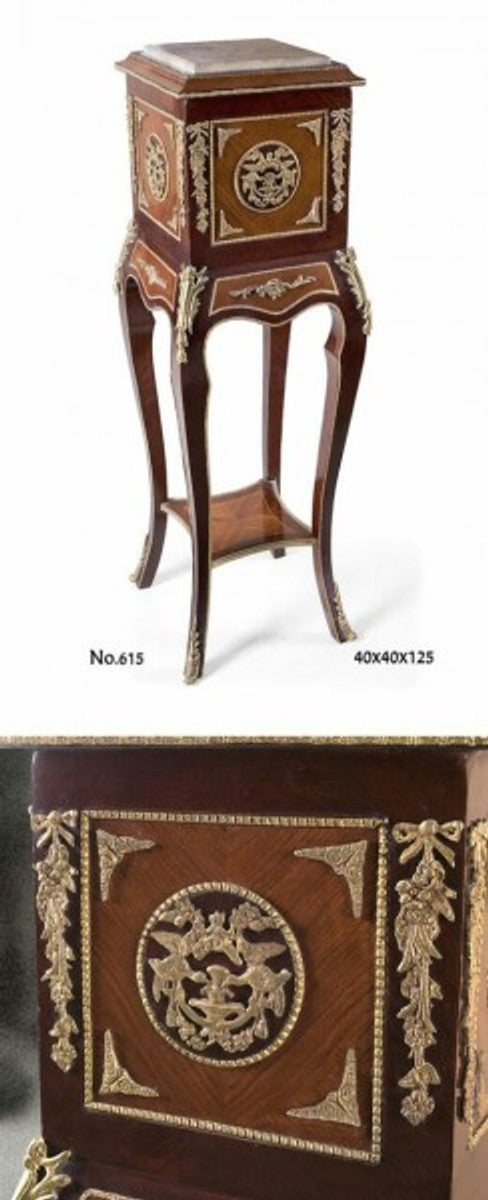 Barock Beistelltisch mit Marmorplatte 40 x 40 x H. 125 cm - Luxus Beistelltisch