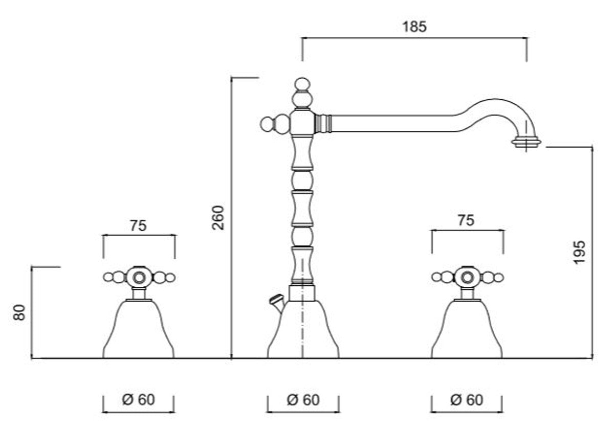 Jugendstil Retro Waschtisch-Dreilochbatterie Silber - Luxus Badezimmer Waschtischarmatur
