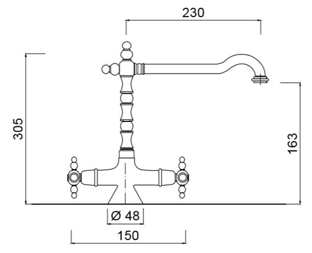 Jugendstil Retro Waschtisch Armatur Silber H. 30,5 cm - Waschbecken Armatur Made in Italy