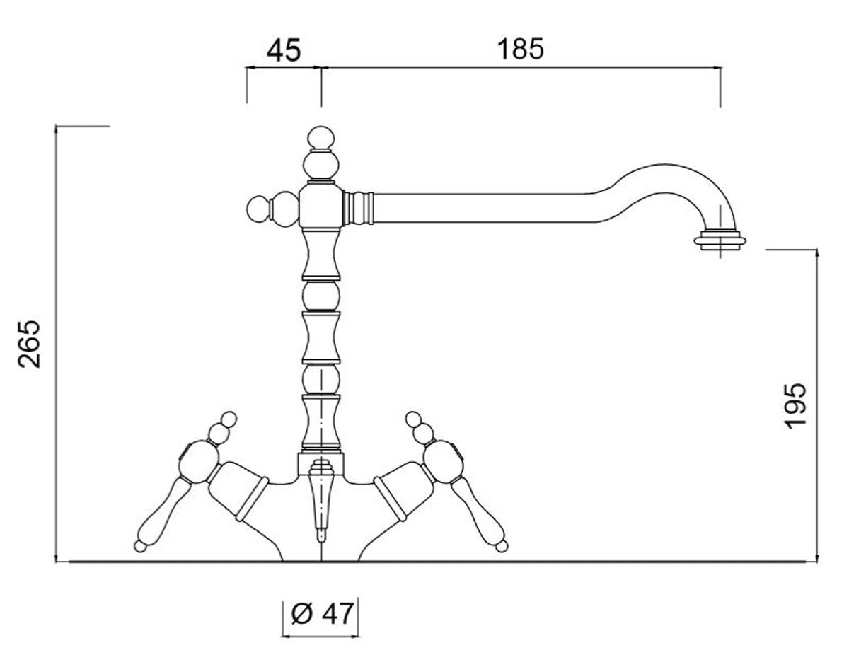 Jugendstil Retro Waschtisch-Einlochbatterie Silber / Weiß H. 26,5 cm - Waschbecken Armatur Made in Italy