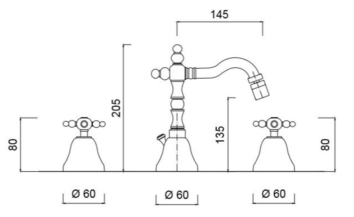 Jugendstil Retro Waschtisch Bidget Dreilochbatterie Silber - Luxus Badezimmer Waschtischarmatur
