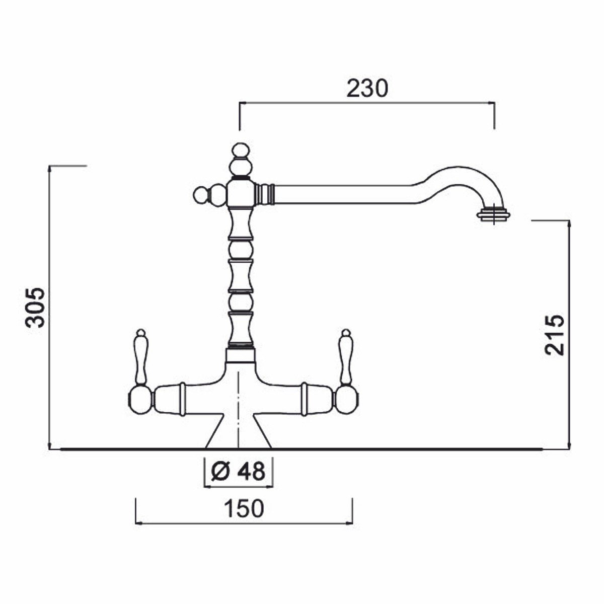 Jugendstil Retro Waschtischarmatur Gold / Weiß H. 30,5 cm - Made in Italy