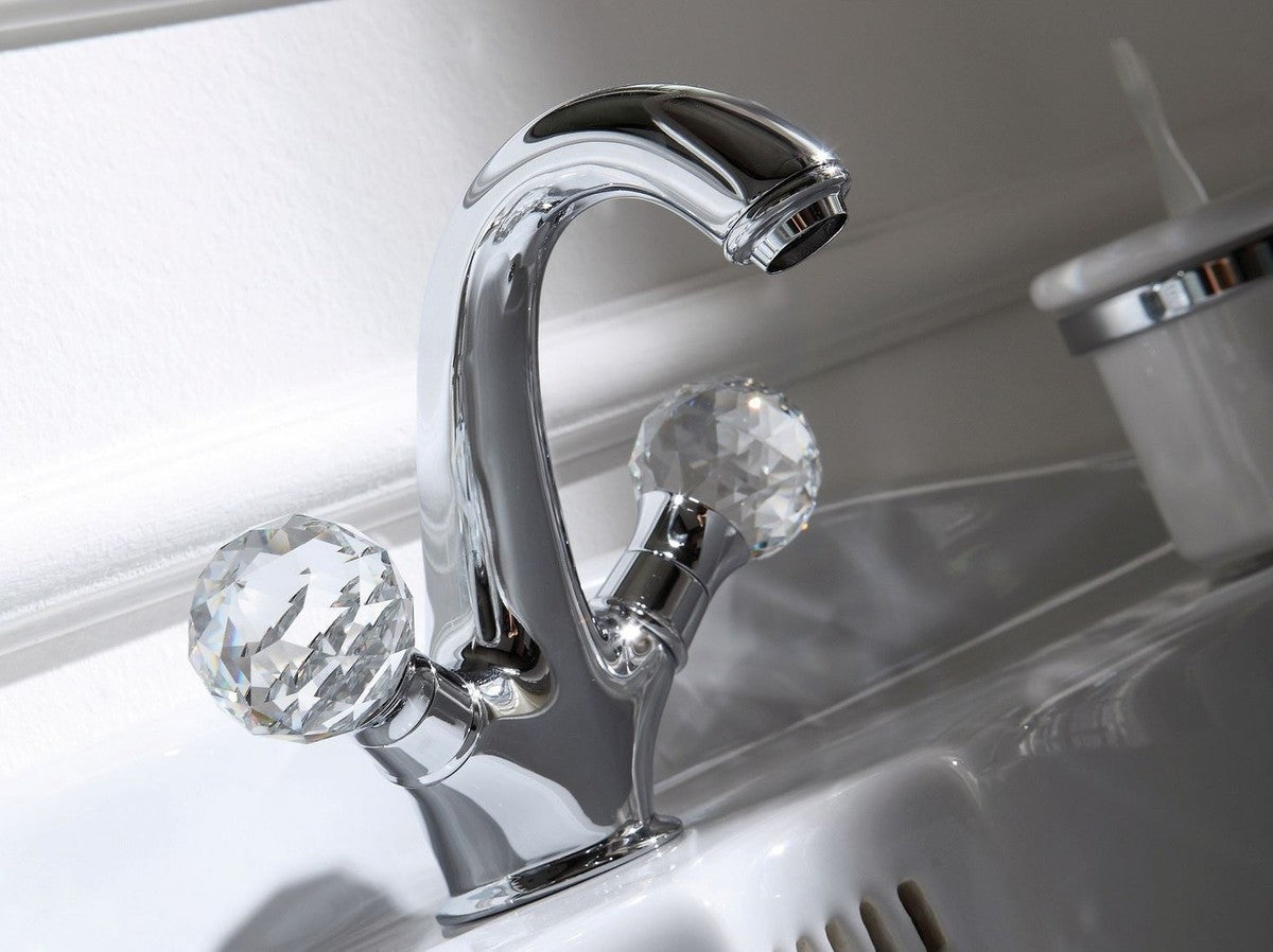 Luxus Waschtischarmatur mit Swarovski Kristallglas Silber 13,5 x H. 16,5 cm - Luxus Bad Zubehör Made in Italy