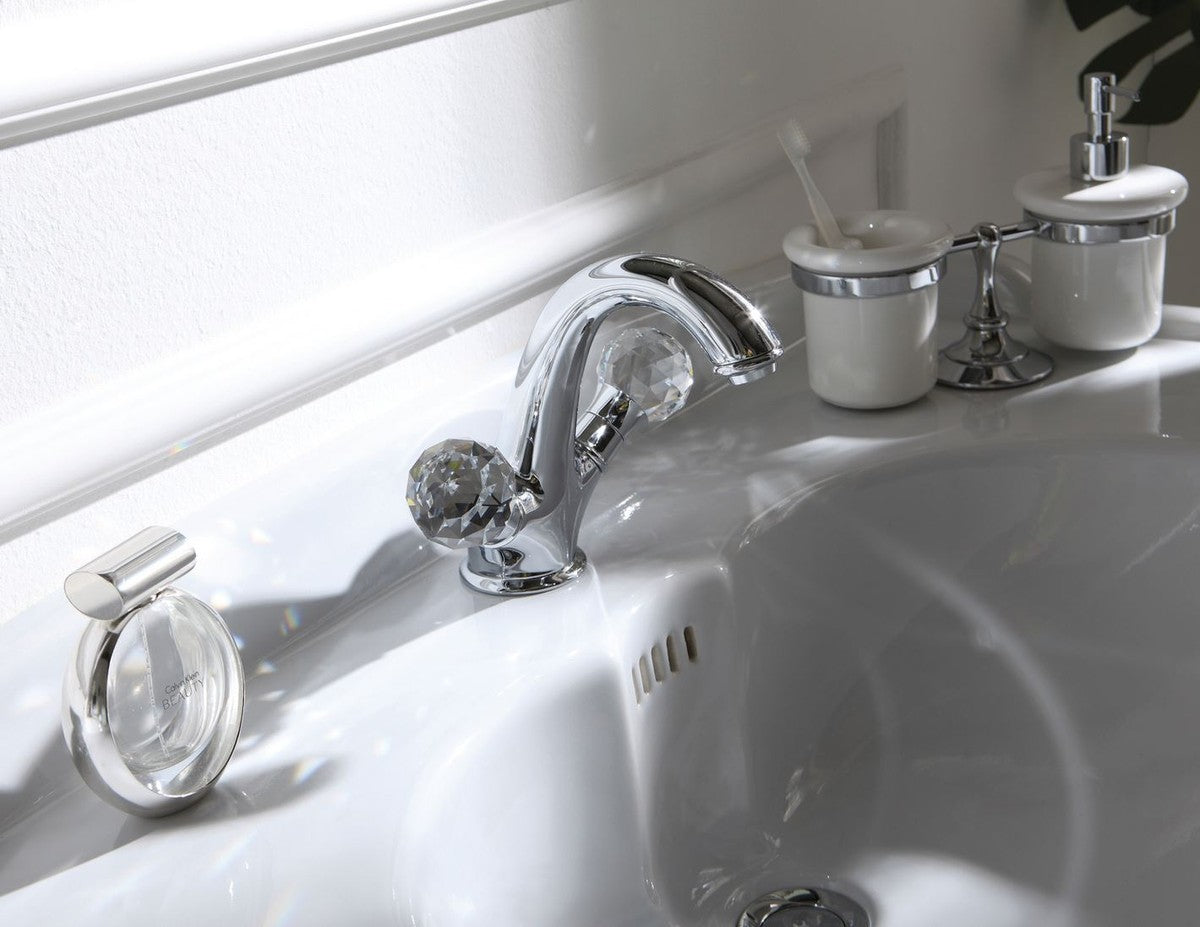 Luxus Waschtischarmatur mit Swarovski Kristallglas Silber 13,5 x H. 16,5 cm - Luxus Bad Zubehör Made in Italy