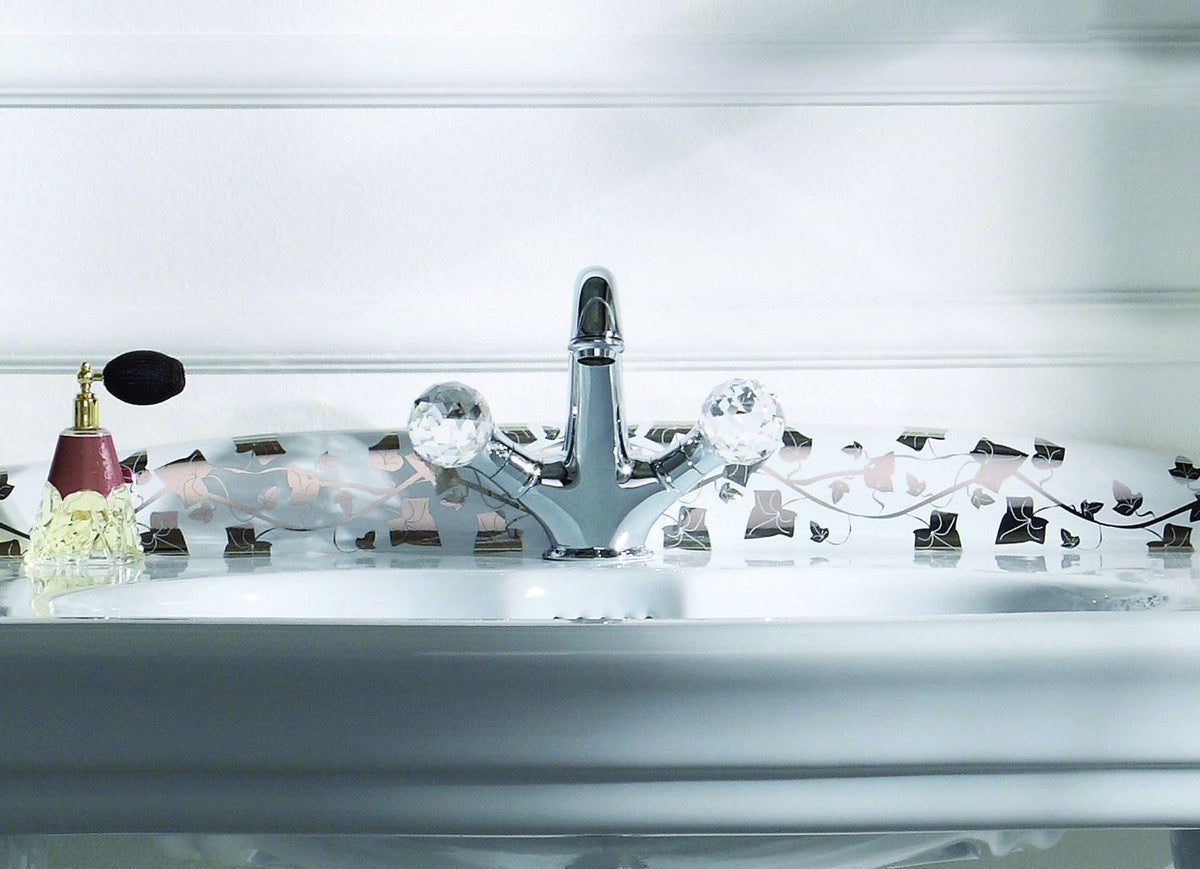 Luxus Waschtischarmatur mit Swarovski Kristallglas Silber 13,5 x H. 16,5 cm - Luxus Bad Zubehör Made in Italy