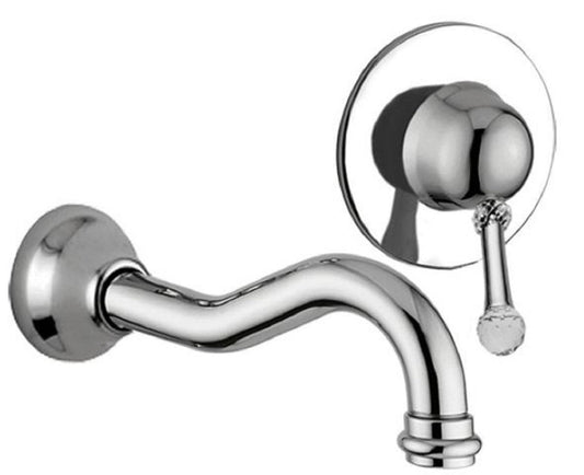 Luxus Waschtisch 2-Loch-Wandarmatur mit Swarovski Kristallglas Silber - Waschtischarmaturen Set - Einhebelmischer & Wasserhahn - Nostalgisches Bad Zubehör